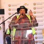 Caption; Hlophe addressing the residents who came out in numbers support the event