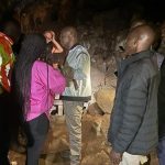 Caption; Premier Ndlovu and the provincial officials inside one of the tunnels allegedly used for illegal mining