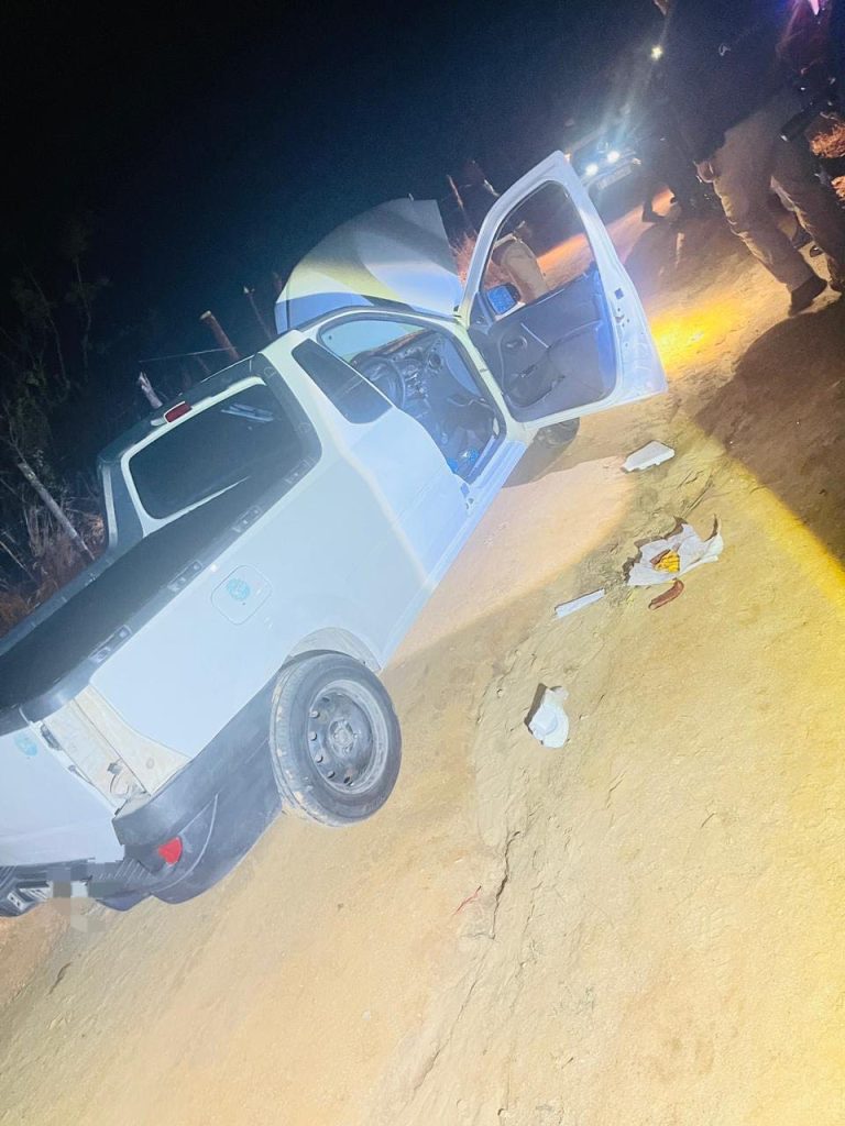 Caption; The alleged hijacked vehicle recovered by police