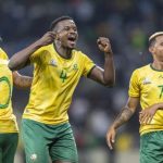 Caption; Bafana Bafana celebrating victory against Rwanda